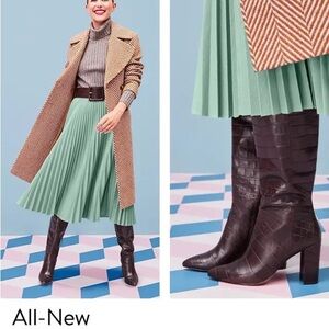 HALOGEN X Atlantic-Pacific Adrina Brown Croc Embossed Tall Boots
